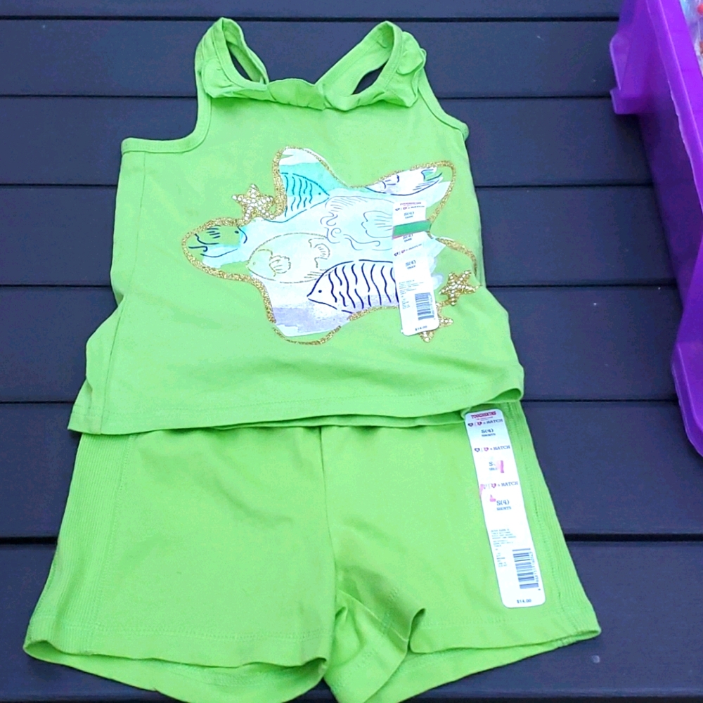 Toughskin green short set girls size 4-NWT-Cute for Summer